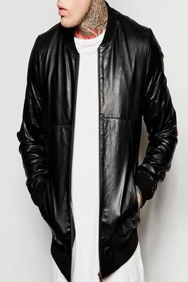 men's black premium lambskin leather jacket long sleeve design 1
