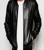 Men's real lambskin leather jacket full sleeves black leather rib jacket