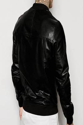 men's black premium lambskin leather jacket long sleeve design 2