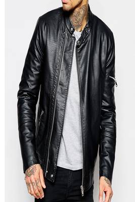 men's black premium lambskin leather jacket long sleeve design premium 1