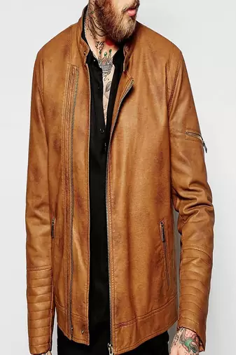 Men's motorcycle leather jacket brown genuine lambskin  leather style jacket