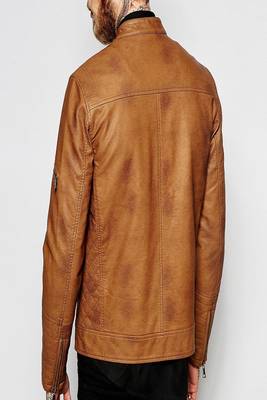men's brown lambskin leather biker jacket classic moto zip style 2
