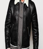 Men's motorcycle leather jacket black genuine lambskin  leather fur collar style jacket
