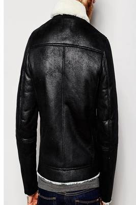 men's black lambskin leather biker jacket luxe fur collar trim 2