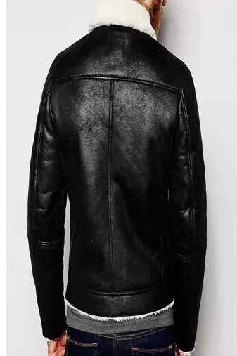 men's black lambskin leather biker jacket luxe fur collar trim