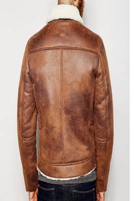 men's brown lambskin leather biker jacket luxe fur collar trim 2