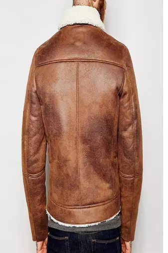 men's brown lambskin leather biker jacket luxe fur collar trim
