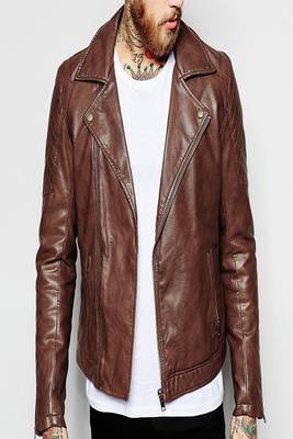 men's brown lambskin leather biker jacket classic moto zip style premium 1