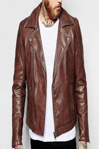 Men's motorcycle leather jacket brown genuine lambskin  leather biker style jacket