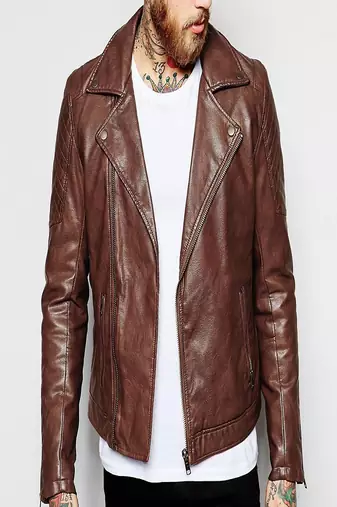 Men's motorcycle leather jacket brown genuine lambskin  leather biker style jacket