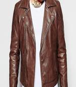 Men's motorcycle leather jacket brown genuine lambskin  leather biker style jacket