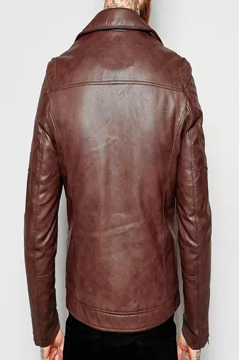 men's brown lambskin leather biker jacket classic moto zip style premium
