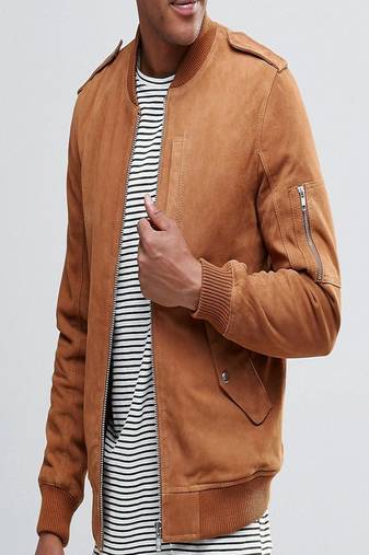 Men's rust orange leather jacket  genuine lambskin beige leather rib style jacket