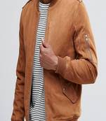 Men's rust orange leather jacket  genuine lambskin beige leather rib style jacket