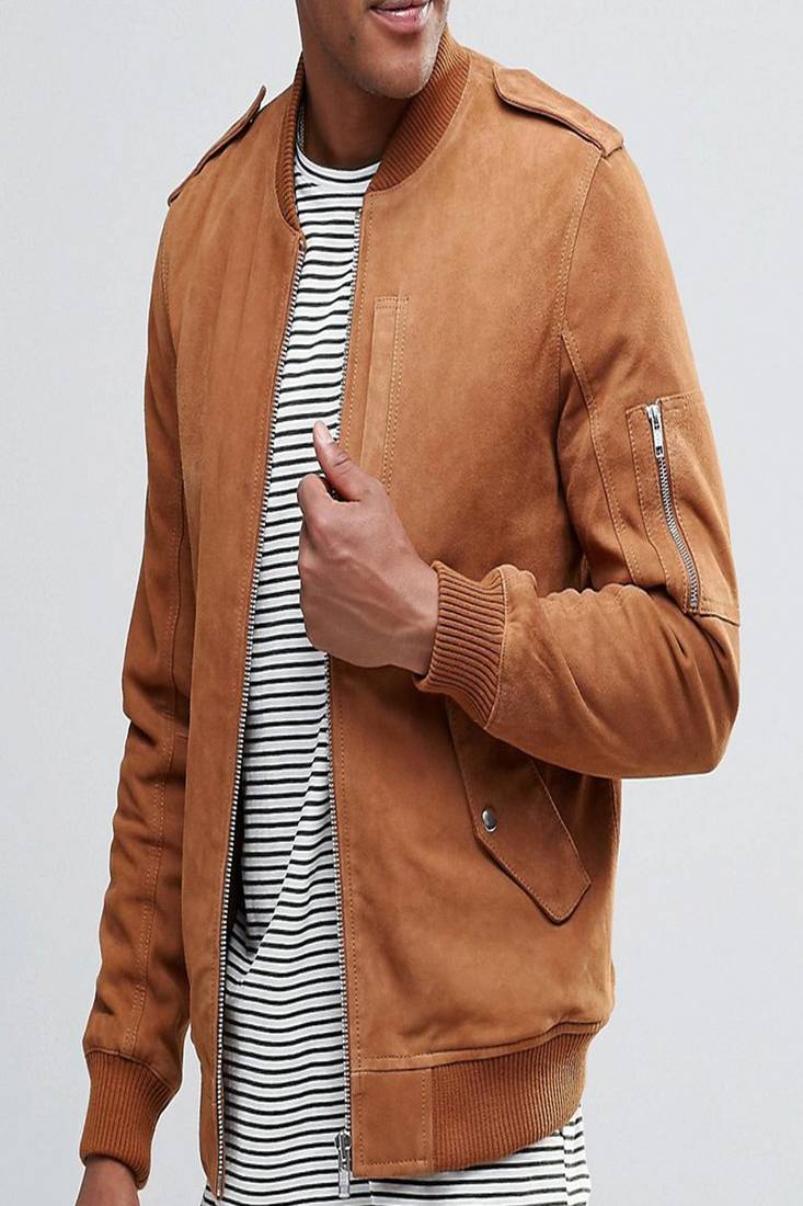 Men's rust orange leather jacket  genuine lambskin beige leather rib style jacket