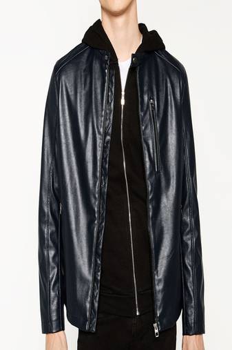 Men's real lambskin leather jacket long sleeves black leather tab collar jacket