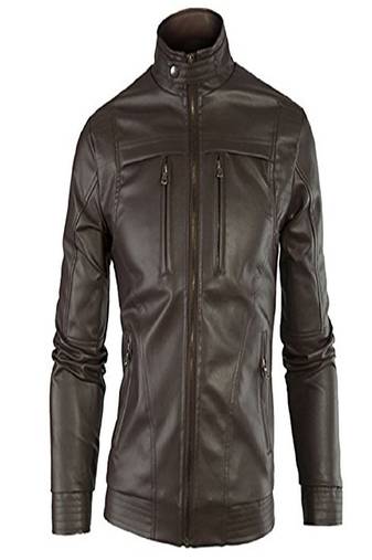Men's real lambskin leather jacket long sleeves brown leather stand collar jacket