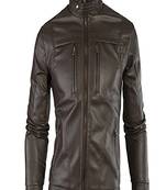 Men's real lambskin leather jacket long sleeves brown leather stand collar jacket