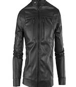 Men's real lambskin leather jacket long sleeves black  leather stand collar jacket
