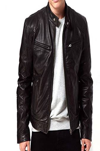 Men's leather jacket black genuine lambskin leather rider style jacket