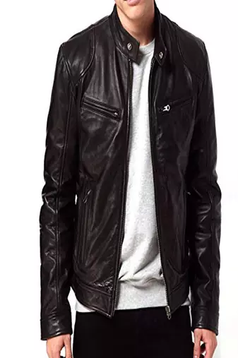 Men's leather jacket black genuine lambskin leather rider style jacket