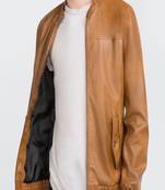 Men's leather jacket brown genuine lambskin leather rider style jacket