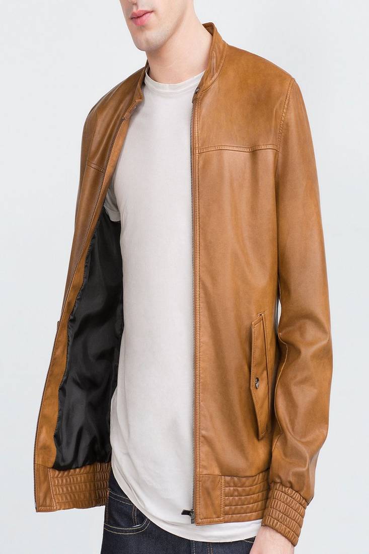 Men's leather jacket brown genuine lambskin leather rider style jacket