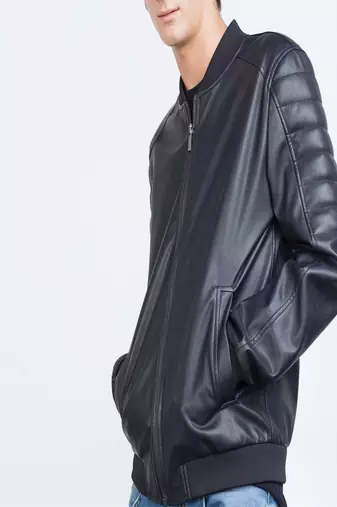 Men's leather jacket biker real lambskin motorcycle rib bombber leather jacket