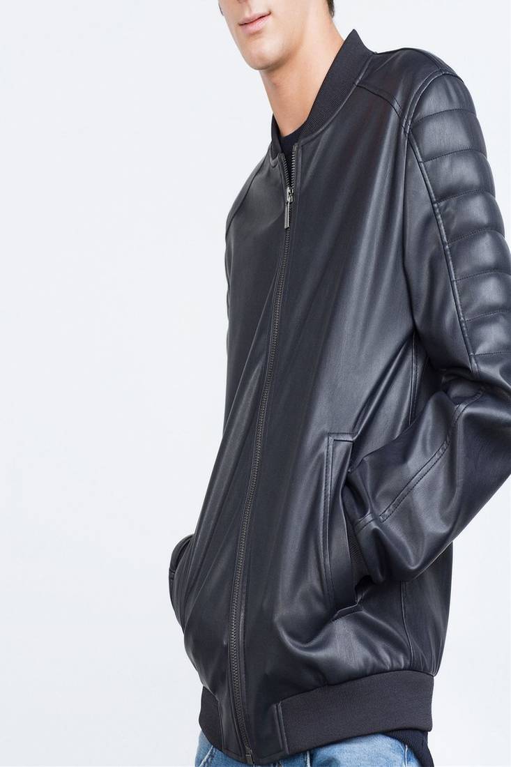 Men's leather jacket biker real lambskin motorcycle rib bombber leather jacket