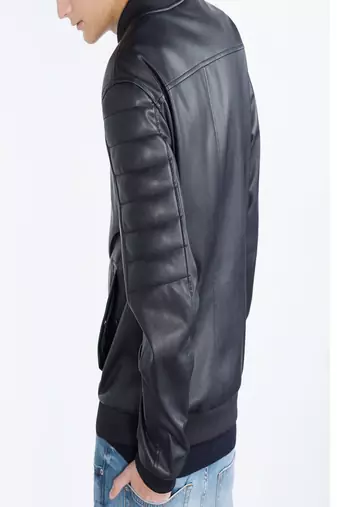 Men's leather jacket biker real lambskin motorcycle rib bombber leather jacket
