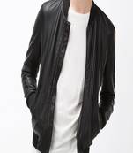 Men's black genuine lambskin leather jacket stylishasual rib bomber 