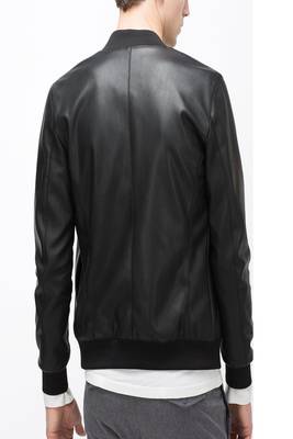 men's black lambskin leather bomber jacket ribbed cuffs and waist 2