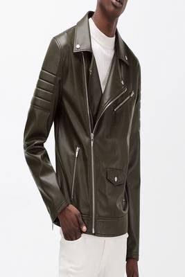 men's green lambskin leather jacket classic zip up style 1