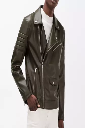 Men's green genuine lambskin leather jacket stylish casual jacket-l62