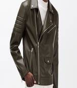 Men's green genuine lambskin leather jacket stylish casual jacket-l62