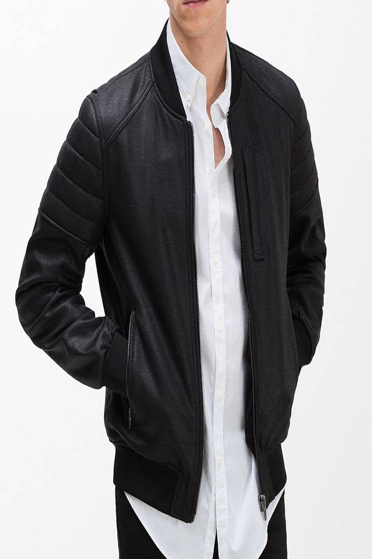 Men's black genuine lambskin leather jacket stylish casual rib leather jacket-l63