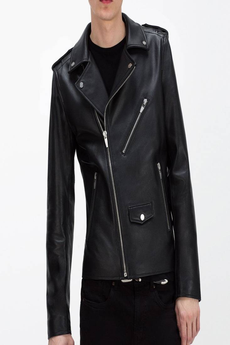 Men's black genuine lambskin leather jacket stylish casual slim fit leather jacket-l64