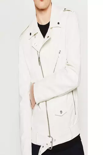Men's white genuine lambskin leather jacket stylish casual slim fit leather jacket-l65