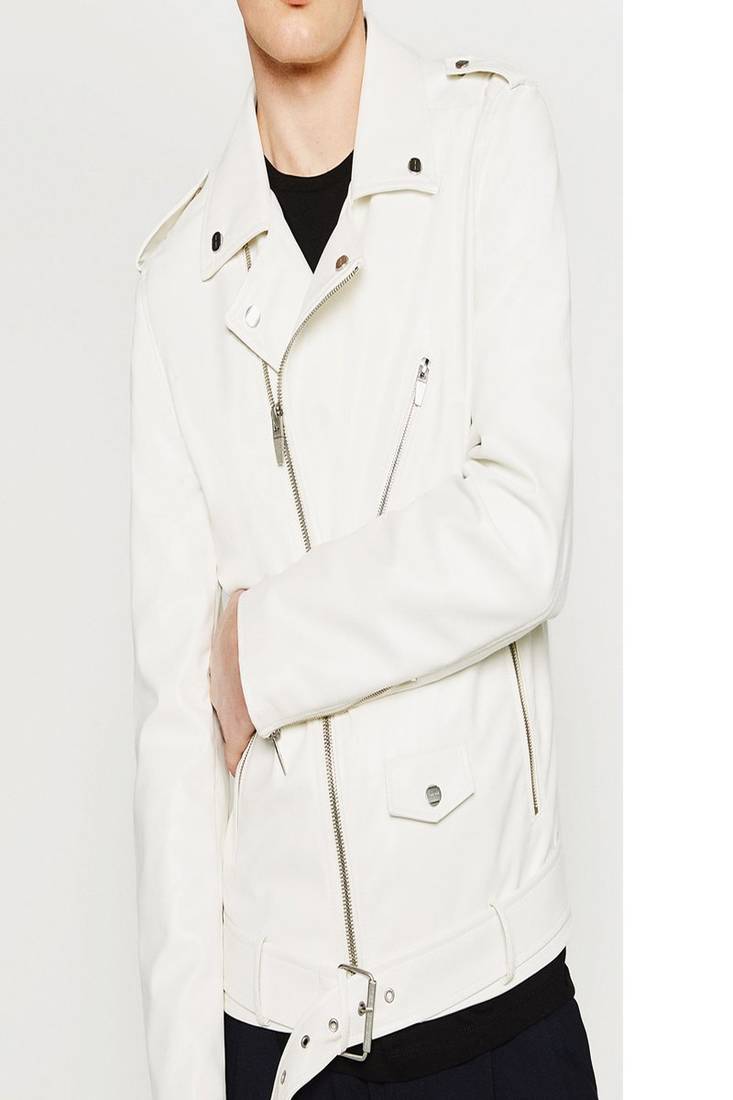 Men's white genuine lambskin leather jacket stylish casual slim fit leather jacket-l65