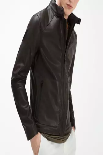 Men's black genuine lambskin leather jacket stylish casual slim fit leather jacket-l67