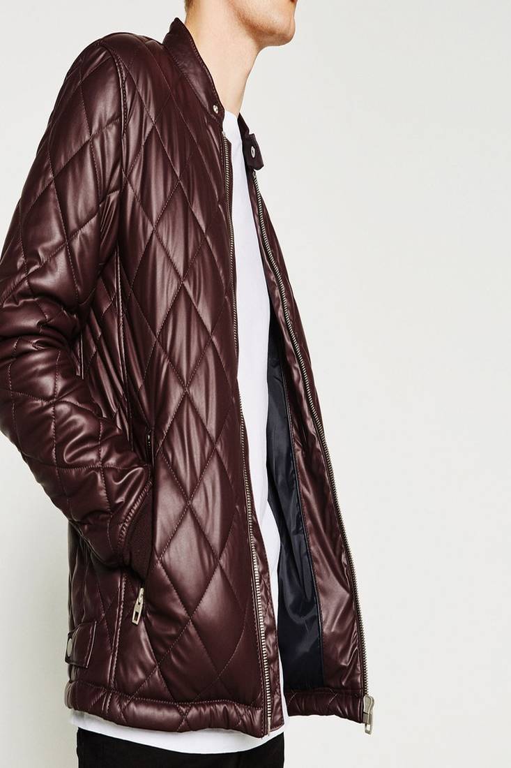 Men's maroon  genuine lambskin leather jacket stylish quilted slim fit leather jacket-l69