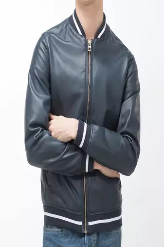 men's navy blue lambskin leather jacket classic zip up style