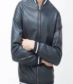Men's navy blue genuine lambskin leather jacket stylish slim fit leather jacket-l72
