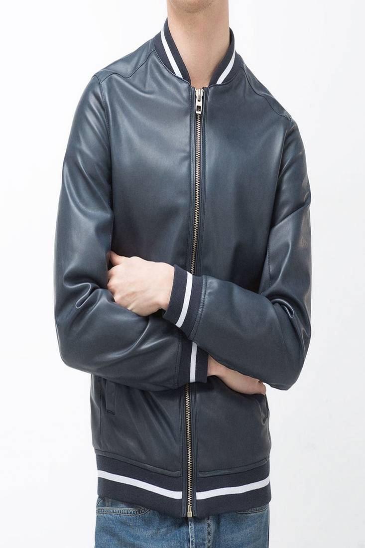 Men's navy blue genuine lambskin leather jacket stylish slim fit leather jacket-l72