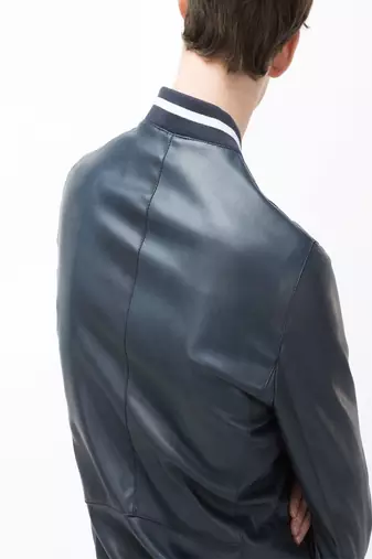 men's navy blue lambskin leather jacket classic zip up style