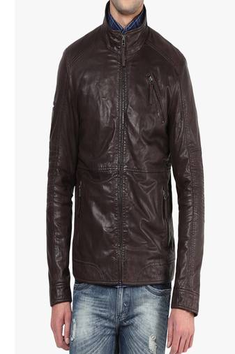 Men's brown genuine lambskin leather jacket modern fashion outfit jacket-l74