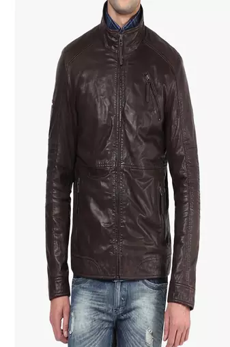 Men's brown genuine lambskin leather jacket modern fashion outfit jacket-l74