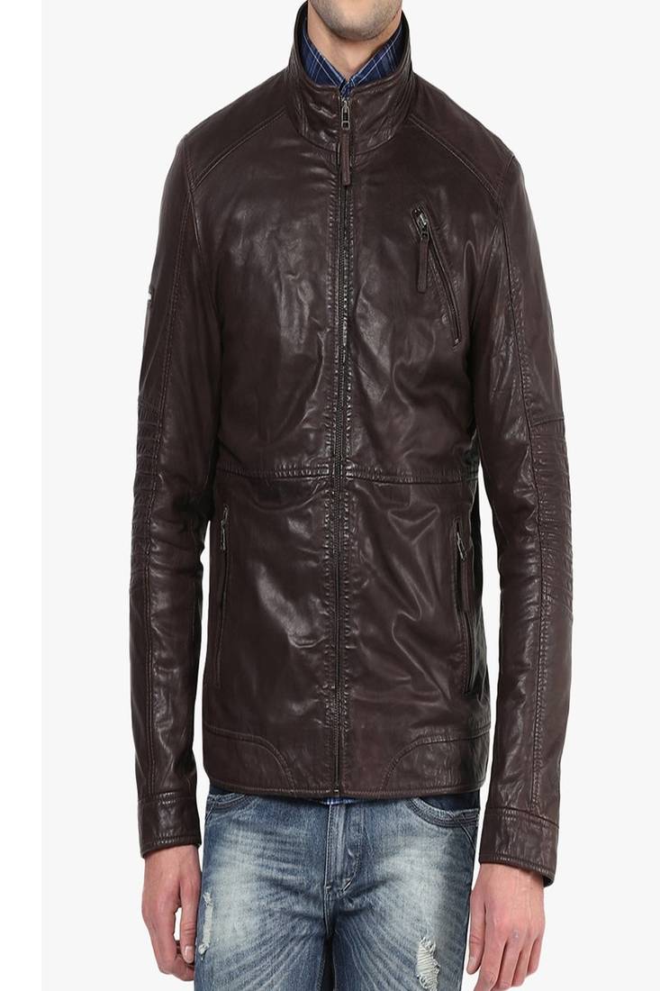 Men's brown genuine lambskin leather jacket modern fashion outfit jacket-l74