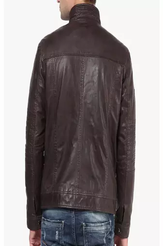 men's brown lambskin leather jacket classic zip up style premium