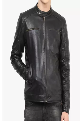 Men's black genuine lambskin leather jacket modern fashion outfit jacket-l75